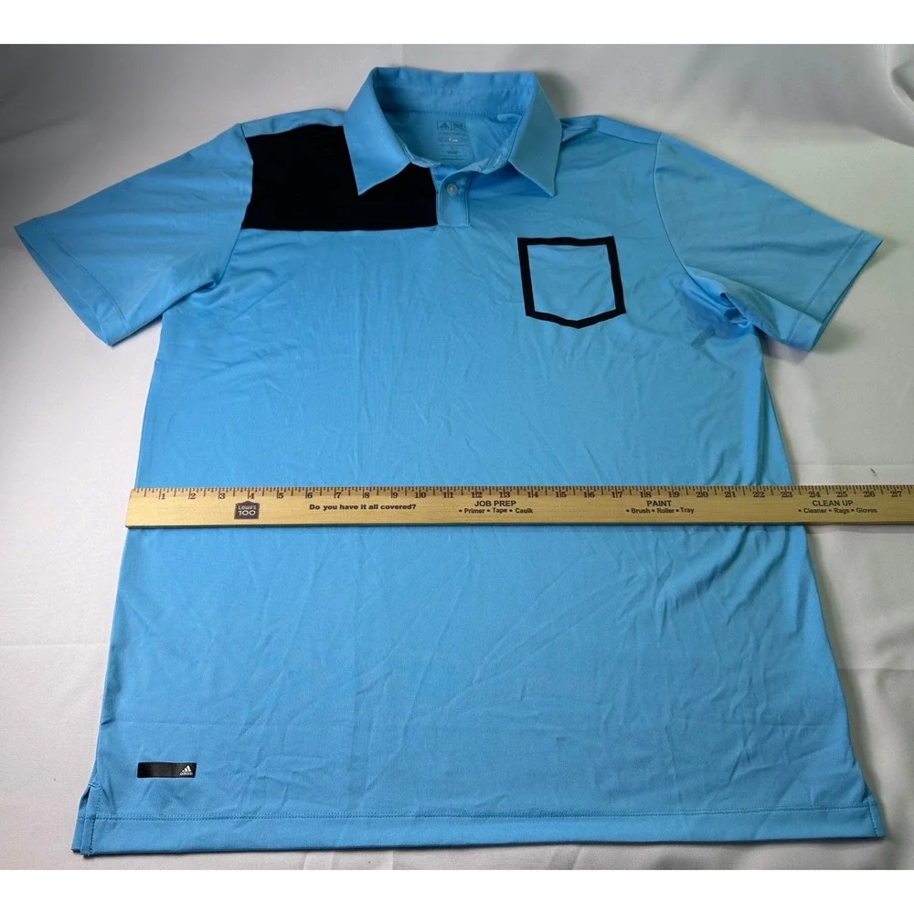 Adidas PureMotion Golf Polo Shirt Mens Sz L Blue Pocket Short Sleeve Performance